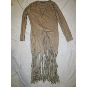 LONG SLEEVE FAUX SUEDE FRINGE SWEATER TOP